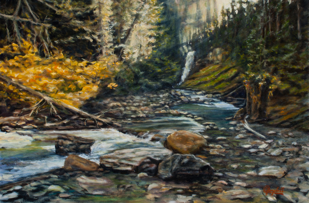 Bear Creek Falls 30x20 Oil on canvas by CJ Campbell